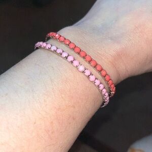 Coral & pink rounded stone stretch bracelet set